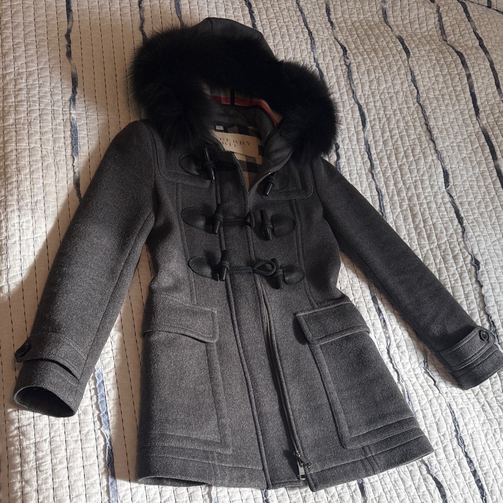 Burberry Brit Coat with real Black Fox Fur hood